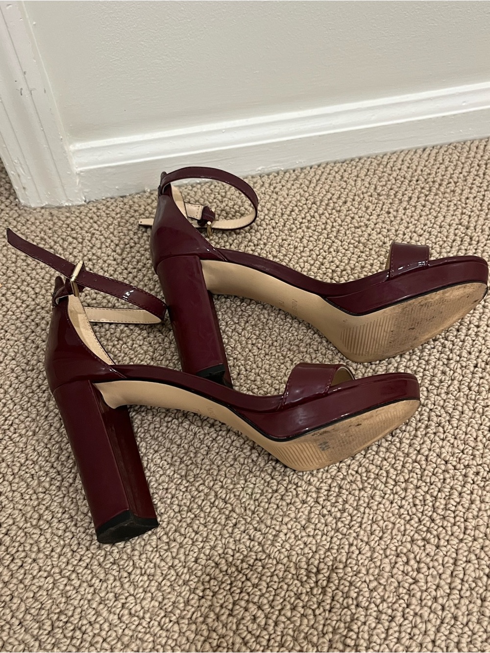 Like new! Nine West Burgundy Patent Ankle-Strap Block Heels - Picture 9 of 14